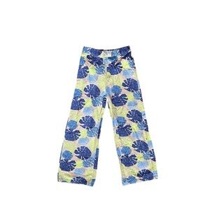 Tahari Girl Leaf Print Cotton Rayon  Blend Pant Sz 10 Tropical
